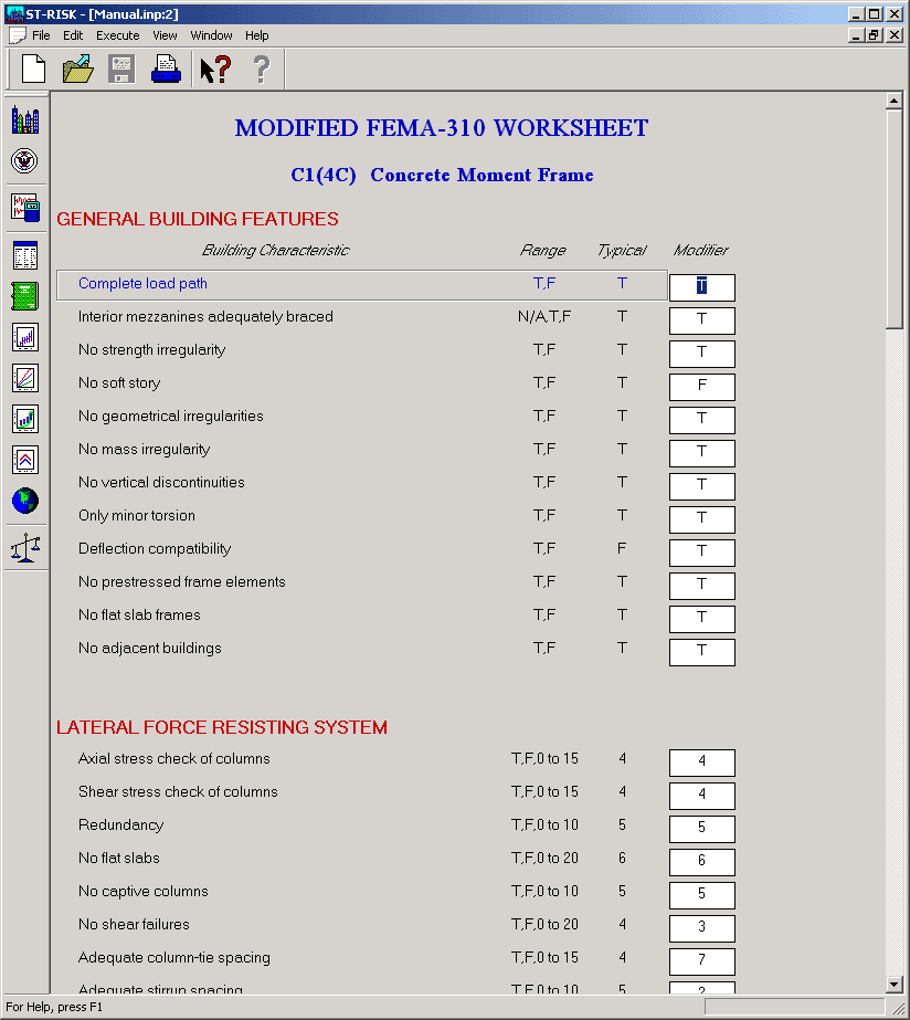 A sample Modified FEMA-310 Worksheet